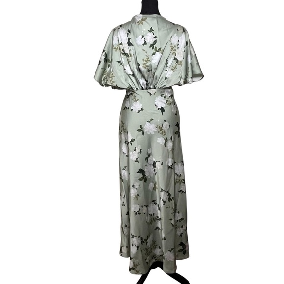 BHLDN Leila Floral V-Neck Flutter Sleeve Satin A Line Dress, Meadow Mist — 4 - Picture 7 of 15